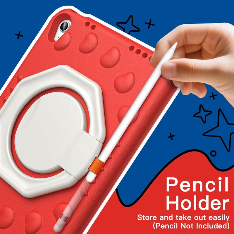 Jetech Kids Case For Ipad A16 11Th/10Th Generation 2025/2022 With 360 Degree Rotating Handle Stand, Shockproof Lightweight Tablet Cover With Pencil Holder Red - Image 4