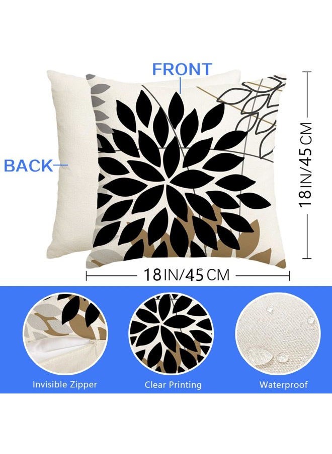 RABUSOFA Outdoor Pillows Decorative Throw Pillows Waterproof,18x18 Inch Black Flower Cushion Case Set of 2 for Patio Furniture Garden Couch Spring Summer Brown(B-18) (Black, 18"X18") - Image 3