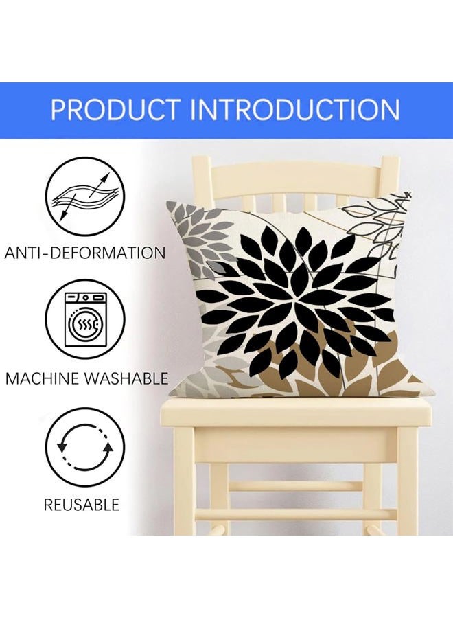 RABUSOFA Outdoor Pillows Decorative Throw Pillows Waterproof,18x18 Inch Black Flower Cushion Case Set of 2 for Patio Furniture Garden Couch Spring Summer Brown(B-18) (Black, 18"X18") - Image 4