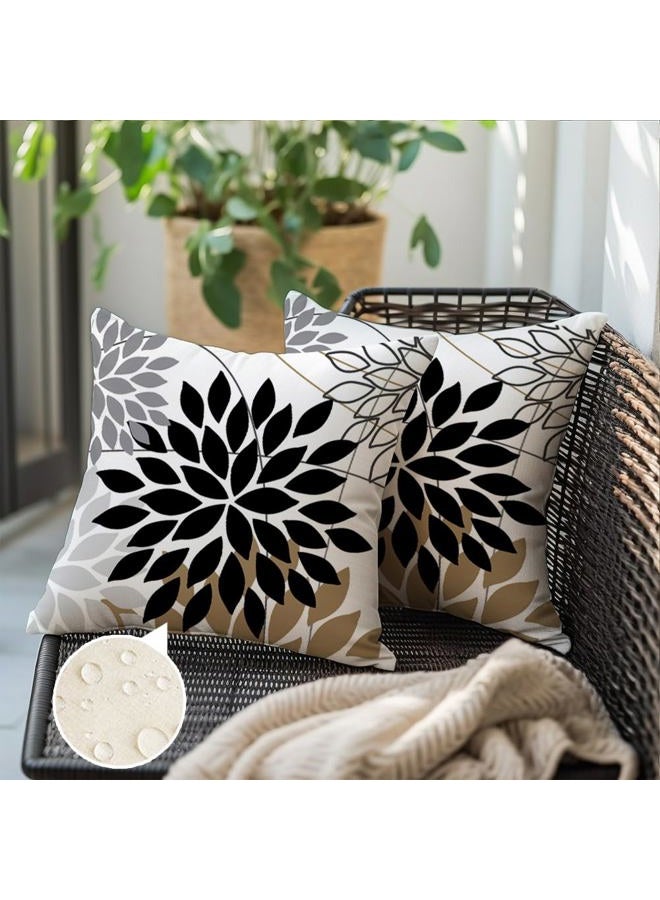 RABUSOFA Outdoor Pillows Decorative Throw Pillows Waterproof,18x18 Inch Black Flower Cushion Case Set of 2 for Patio Furniture Garden Couch Spring Summer Brown(B-18) (Black, 18"X18") - Image 2