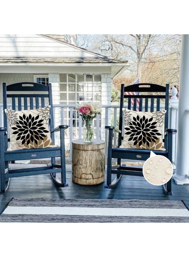 RABUSOFA Outdoor Pillows Decorative Throw Pillows Waterproof,18x18 Inch Black Flower Cushion Case Set of 2 for Patio Furniture Garden Couch Spring Summer Brown(B-18) (Black, 18"X18") - Image 5