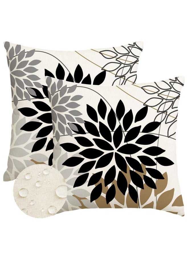 RABUSOFA Outdoor Pillows Decorative Throw Pillows Waterproof,18x18 Inch Black Flower Cushion Case Set of 2 for Patio Furniture Garden Couch Spring Summer Brown(B-18) (Black, 18"X18") - Image 1