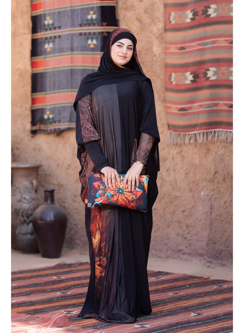 SATR HIJABI Women Printed Isdal Prayer Set – Full Coverage 2-Piece Prayer Outfit with Pocket, Soft Breathable Modest Islamic Wear Black Brown - Image 2