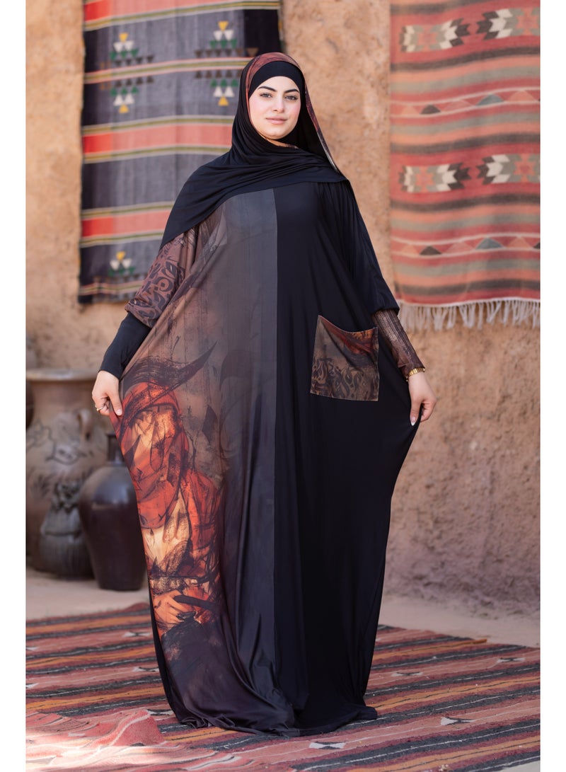 SATR HIJABI Women Printed Isdal Prayer Set – Full Coverage 2-Piece Prayer Outfit with Pocket, Soft Breathable Modest Islamic Wear Black Brown - Image 3