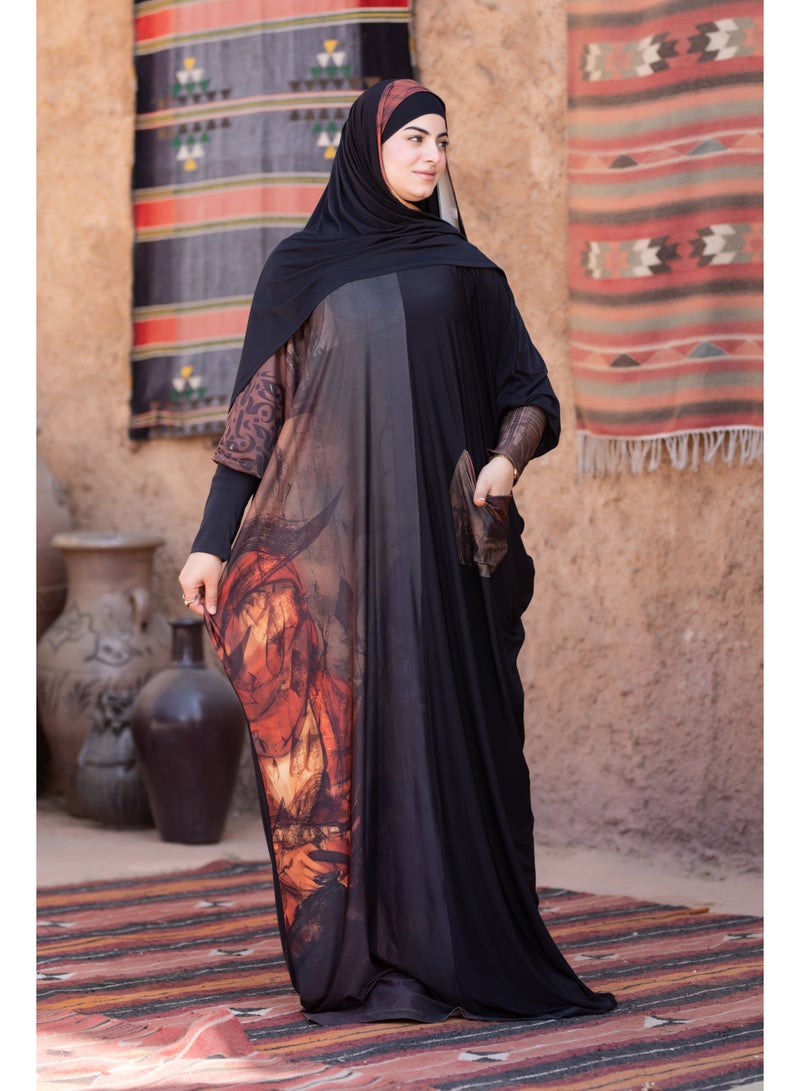 SATR HIJABI Women Printed Isdal Prayer Set – Full Coverage 2-Piece Prayer Outfit with Pocket, Soft Breathable Modest Islamic Wear Black Brown - Image 4