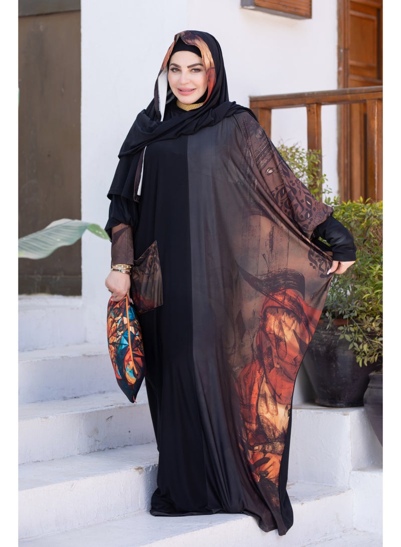 SATR HIJABI Women Printed Isdal Prayer Set – Full Coverage 2-Piece Prayer Outfit with Pocket, Soft Breathable Modest Islamic Wear Black Brown - Image 5