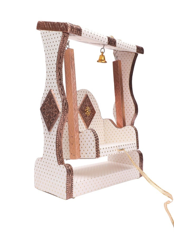 Aditri Creation Ative Laddu Gopal Jhula Wooden Handcrafted Golden Work Jhula for Bal Gopal Idol/Krishna Jhula/Jhoola/Laddu Gopal for Home Temple Traditional (Height Size:-9 Inches)(White) - Image 2