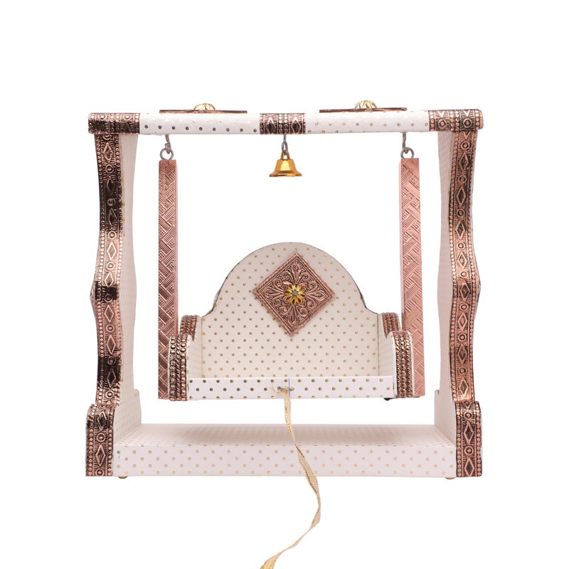 Aditri Creation Ative Laddu Gopal Jhula Wooden Handcrafted Golden Work Jhula for Bal Gopal Idol/Krishna Jhula/Jhoola/Laddu Gopal for Home Temple Traditional (Height Size:-9 Inches)(White) - Image 1