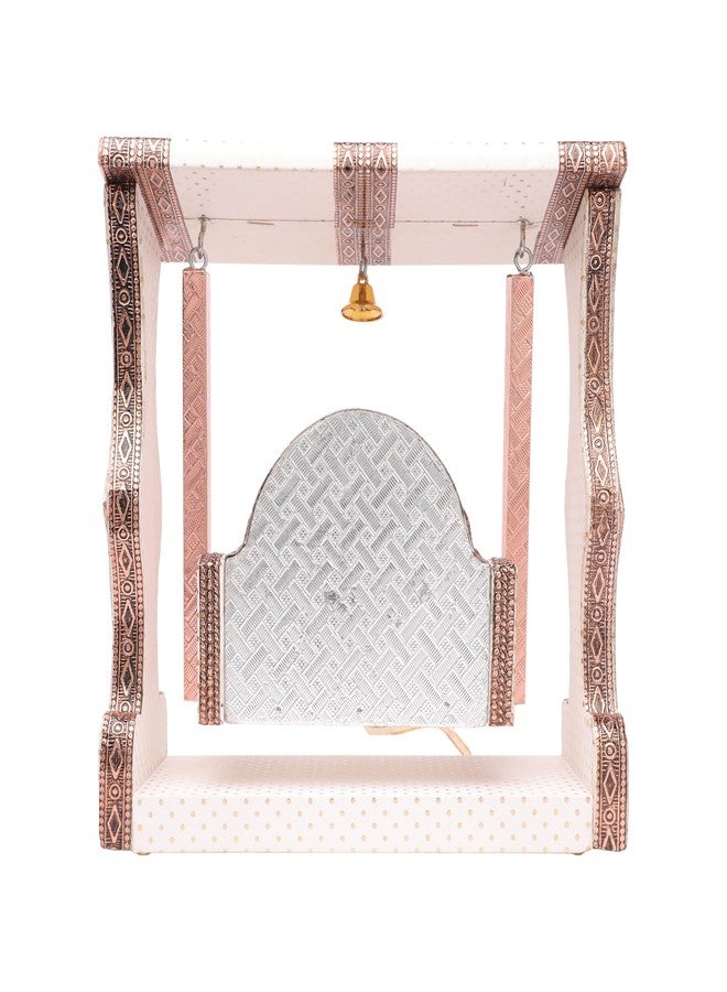 Aditri Creation Ative Laddu Gopal Jhula Wooden Handcrafted Golden Work Jhula for Bal Gopal Idol/Krishna Jhula/Jhoola/Laddu Gopal for Home Temple Traditional (Height Size:-9 Inches)(White) - Image 3