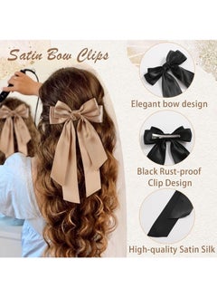 FASHION HOME 4PCS Silky Satin Hair Bows Clip Ribbon Pony tail Holder Accessories Slides Metal Clips  - Image 2