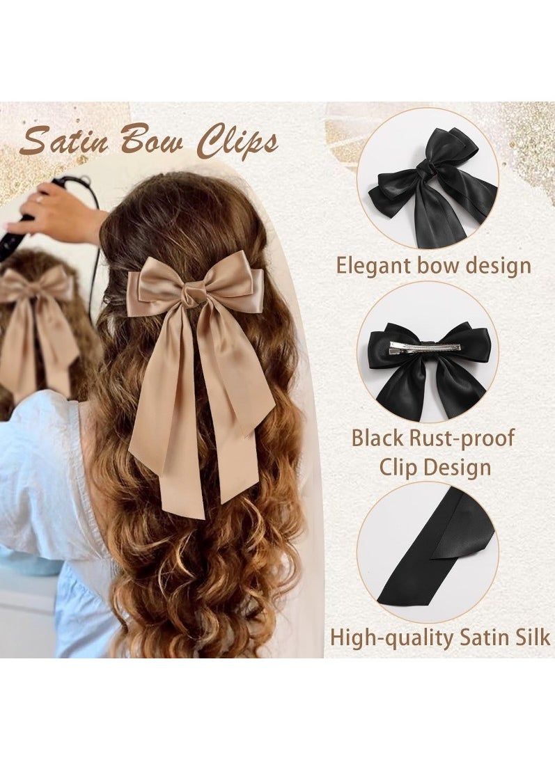 FASHION HOME 4PCS Silky Satin Hair Bows Clip Ribbon Pony tail Holder Accessories Slides Metal Clips  - Image 2