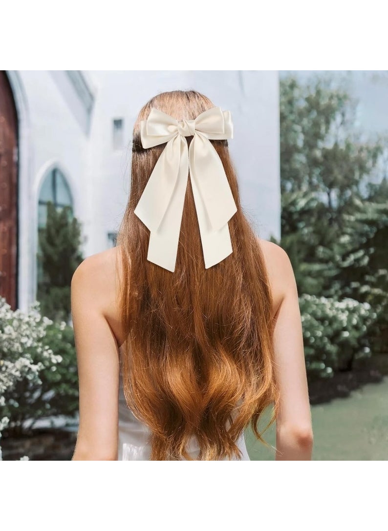 FASHION HOME 4PCS Silky Satin Hair Bows Clip Ribbon Pony tail Holder Accessories Slides Metal Clips  - Image 3