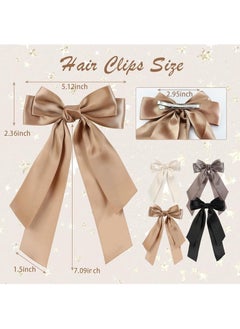 FASHION HOME 4PCS Silky Satin Hair Bows Clip Ribbon Pony tail Holder Accessories Slides Metal Clips  - Image 4