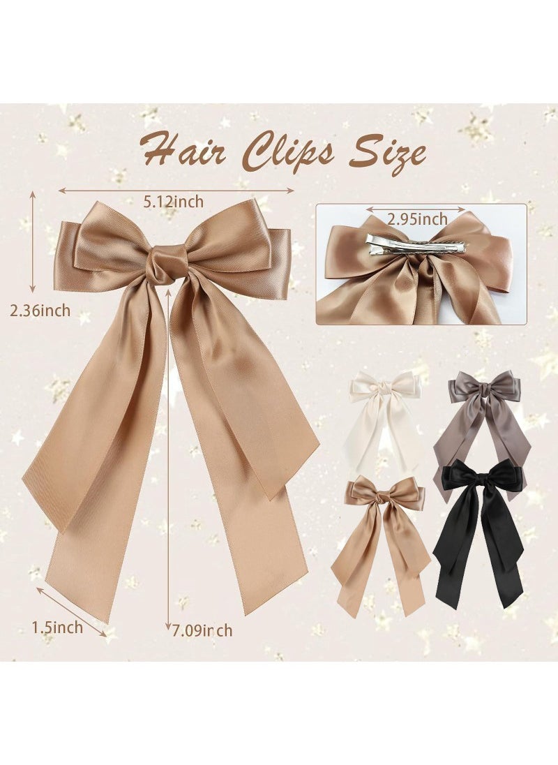 FASHION HOME 4PCS Silky Satin Hair Bows Clip Ribbon Pony tail Holder Accessories Slides Metal Clips  - Image 4