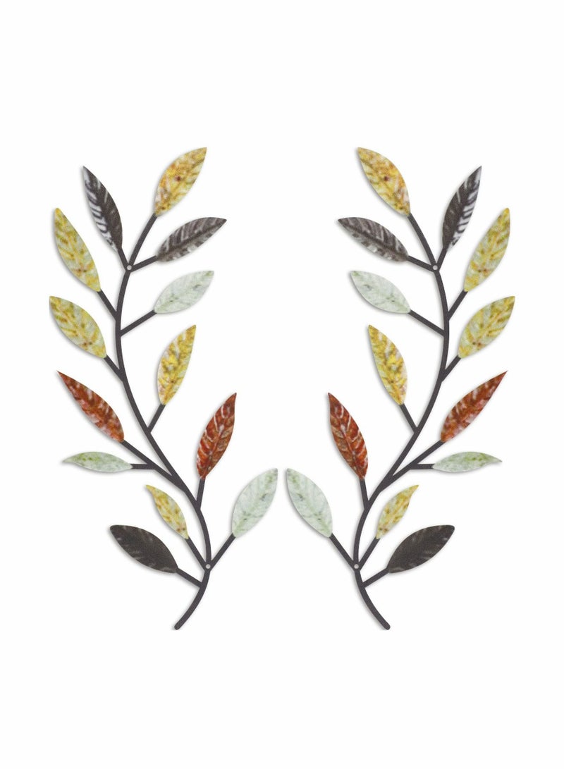 Captaintech Metal Tree Leaf Wall Decor(Multicolor 2 Pcs) - Image 1