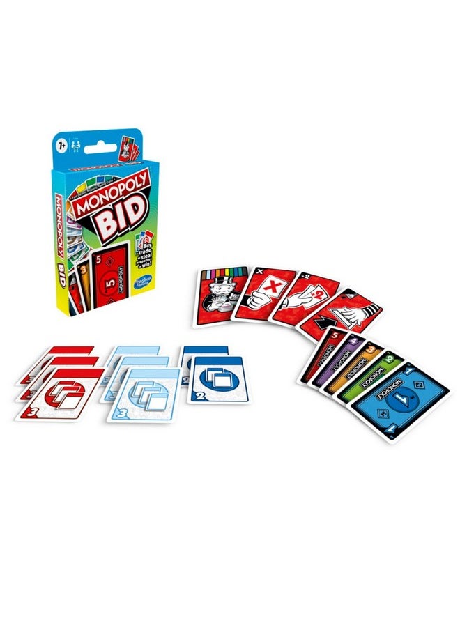 Monopoly Monopoly Bid Game, Quick-Playing Card Game for 4 Players, Game for Families and Kids Ages 7 and Up  - Image 1
