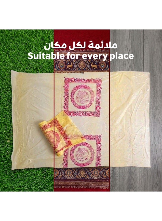 مفارش سفرة رول مقاس 85×110 سم، بلاستيك مستدير بلون أصفر ونقش مميز، مقاوم للماء، حجم رول ملائم للرحلات وأغطية الطاولة والأرضية - Image 4