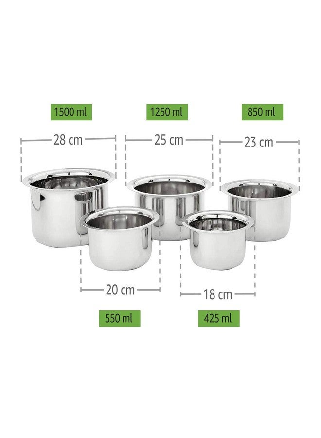Krishn ROOP Products Stainless Steel Kitchen Serving Cooking Bowl | Handi Pack of 5 - Pieces | Biryani Handi - Image 3