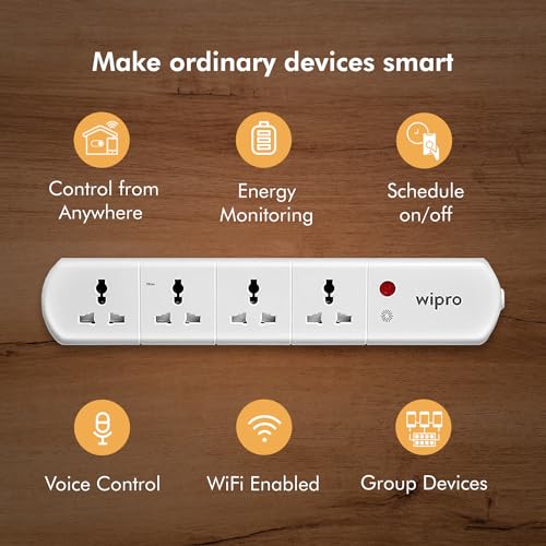 Wipro Smart Extension with WiFi, 4-Socket Smart Extension Board with Alexa Support, 16 Amp Power Socket, Control Your Appliances from Anywhere, White (DSE2150), Pack of 1 - Image 3