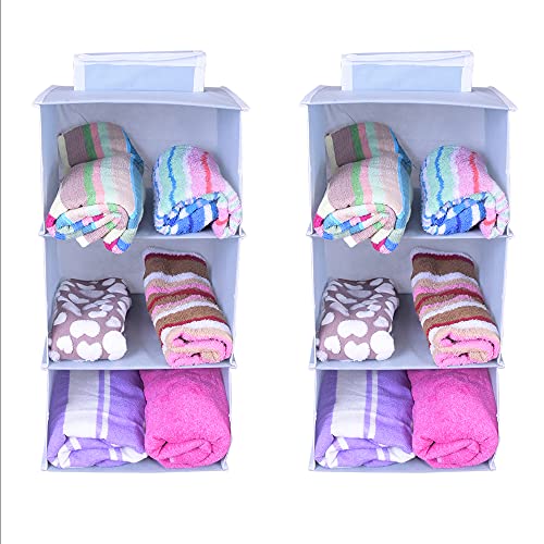 MBW Hanging Closet Organizer, Hanging Closet Organizer, Hanging Storage Shelves for Baby Room Cloth Hanging Shelves Collapsible, and Easy Mount (Pack of 2, 3 Shelves||Grey||) - Image 1