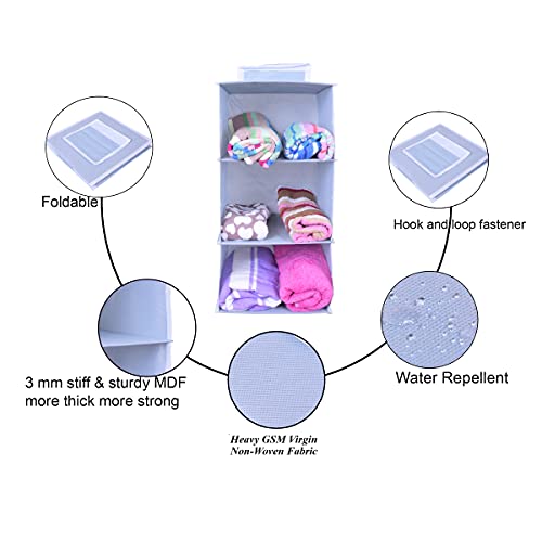 MBW Hanging Closet Organizer, Hanging Closet Organizer, Hanging Storage Shelves for Baby Room Cloth Hanging Shelves Collapsible, and Easy Mount (Pack of 2, 3 Shelves||Grey||) - Image 2