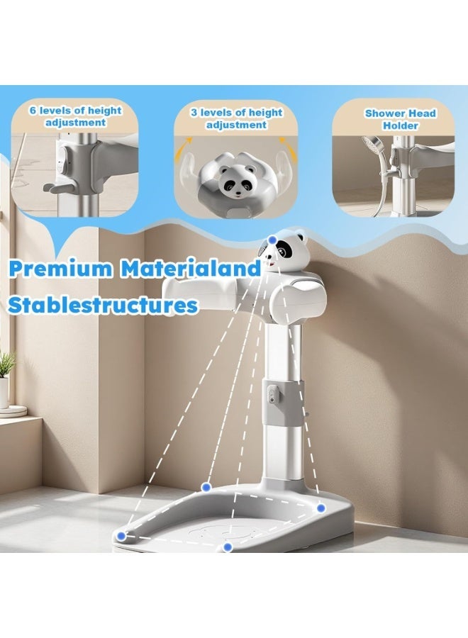WALALLA Adjustable Baby Shower Stand with Bath Seat, 6 Height and 3 Width Settings, 360° Support, Anti-Slip Toddler Bathing Aid with Drain Holes and Shower Head Holder, Lightweight Portable Design, 6+ Months - Image 4