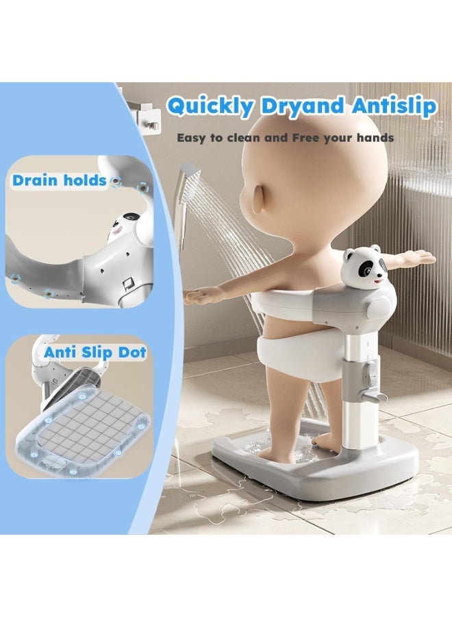 WALALLA Adjustable Baby Shower Stand with Bath Seat, 6 Height and 3 Width Settings, 360° Support, Anti-Slip Toddler Bathing Aid with Drain Holes and Shower Head Holder, Lightweight Portable Design, 6+ Months - Image 5