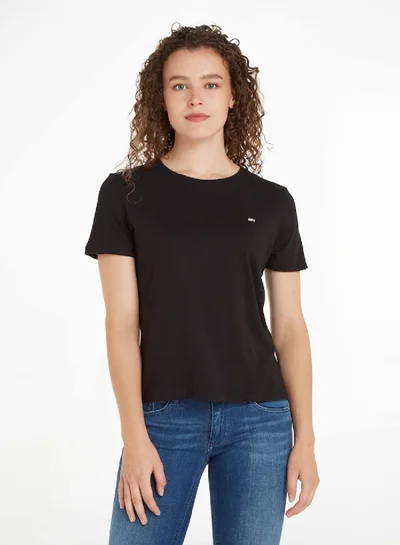 TOMMY JEANS Women's Regular Fit Jersey T-Shirt, Black