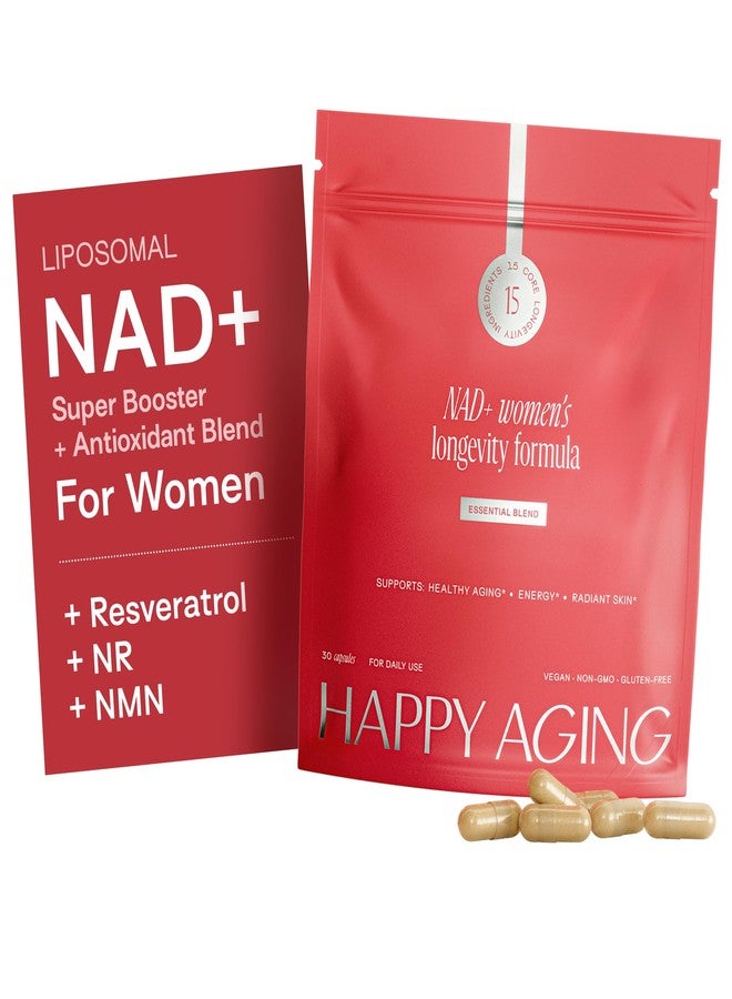 Happy Aging Essential Longevity Formula, NAD+ Super Booster with NR, NMNH & Liposomal β-NAD+, Organic Antioxidant Superfruit Blend for Cellular Energy, Skin Hydration & Daily Vitality, 30 Capsules - Image 1