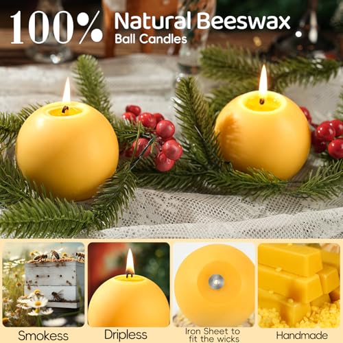 MAKALONE 2 Pack Beeswax Round Ball Candles,Hand-Poured Natural Beeswax Candles- 60 H Long Burning Elegant Bees Wax Candles for Home,Paryer,Parties,Unscented Dripless Smokeless Beeswax Candle - Image 5