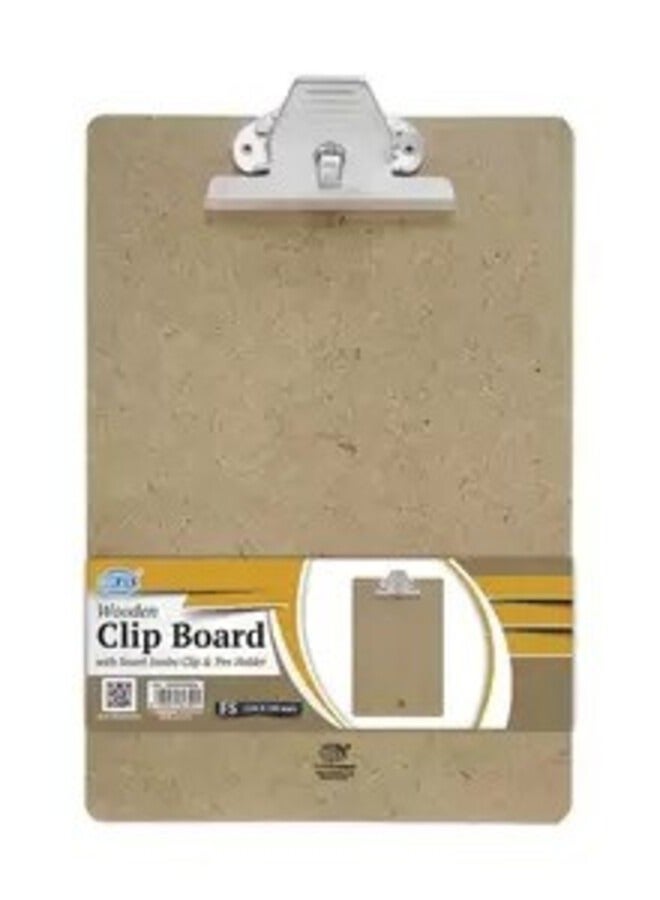 Fis Wooden Clip Boards (smart Jumbo Clip With Pen Holder), F4 Size