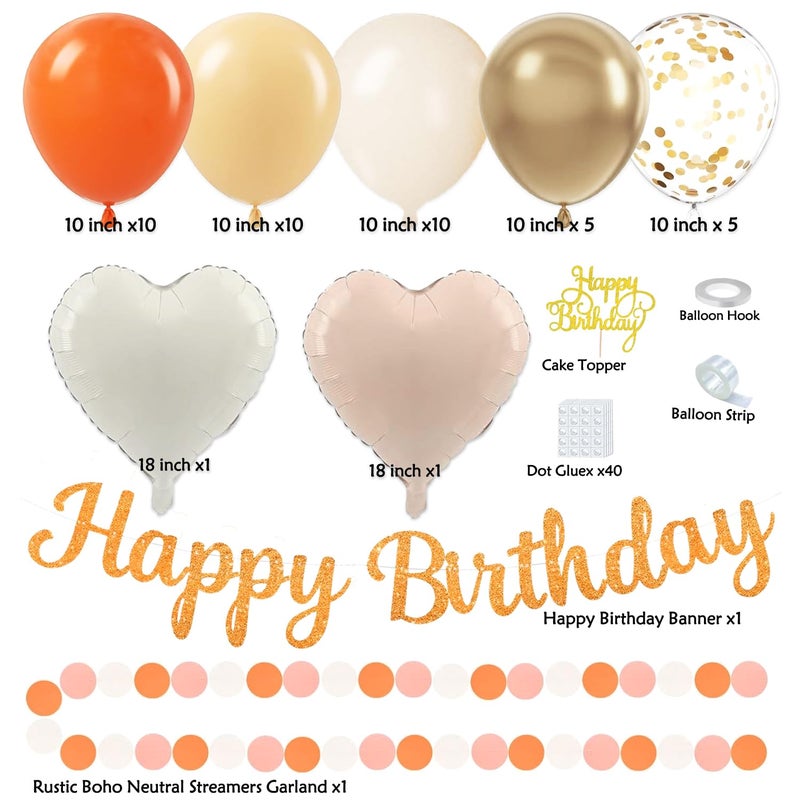 IHEPYQ Orange-Peach Fall Boho Birthday Party Decorations - 62pcs Happy Birthday Banner, Beige Rustic Paper Lanterns, Streamers, Tissue Pom Poms, Burnt Orange Apricot Party Balloons, Fall Backdrop Decor - Image 4