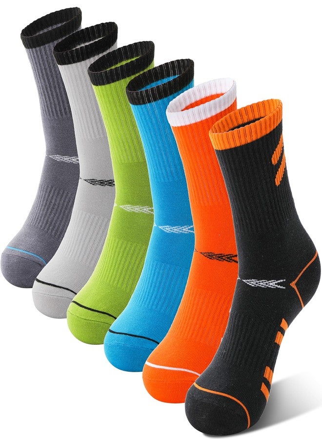 Sandsuced Kids Boys Socks Athletic Sport Basketball Youth Crew Cotton Soft Breathable Gift Outdoor Socks 6 Pairs Stocking Stuffers 3 4 5 6 7 8 9 10 11 12 13 14 years(Oblique Stripes,9-15 Years) - Image 1