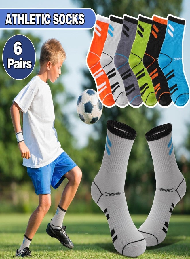 Sandsuced Kids Boys Socks Athletic Sport Basketball Youth Crew Cotton Soft Breathable Gift Outdoor Socks 6 Pairs Stocking Stuffers 3 4 5 6 7 8 9 10 11 12 13 14 years(Oblique Stripes,9-15 Years) - Image 4