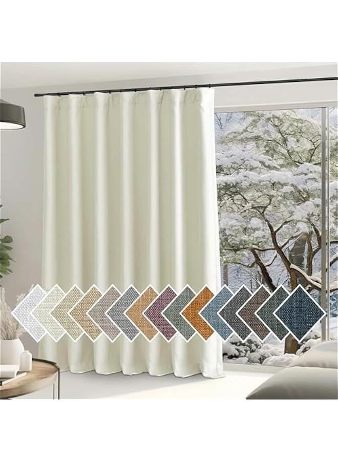 Arabest Natural Room Divider Sliding Glass Door Curtain 96 inches Long 100 inch Wide Blackout Thick Faux Linen Drape - Sound Dampening Rod Pocket/Back Tab/Hook Belt for Living Room, 1 Panel  - Image 1
