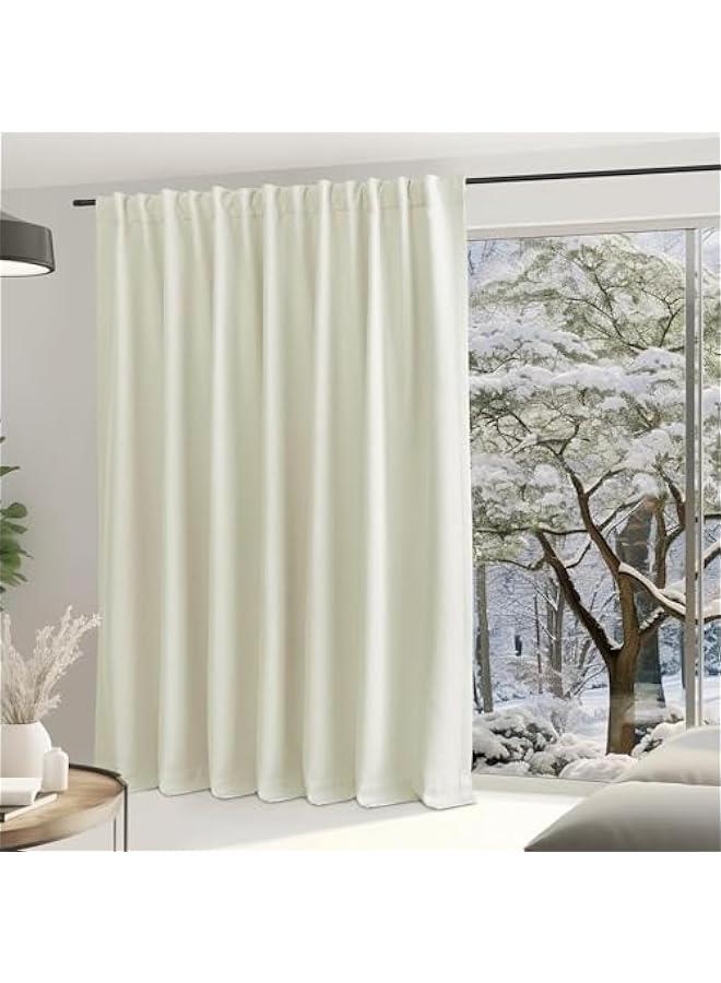 Arabest Natural Room Divider Sliding Glass Door Curtain 96 inches Long 100 inch Wide Blackout Thick Faux Linen Drape - Sound Dampening Rod Pocket/Back Tab/Hook Belt for Living Room, 1 Panel  - Image 2