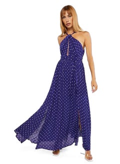 Belted Polka Dot Halter Maxi Dress