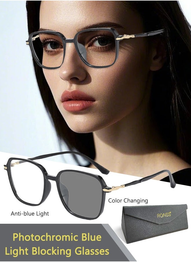 roaiss Women's Blue Light Blocking Sunglasses Anti UV and Glare Blue Light Filter Computer Glasses Square Color Changing Anti Eyestrain Headache Eyewear Black  - Image 1