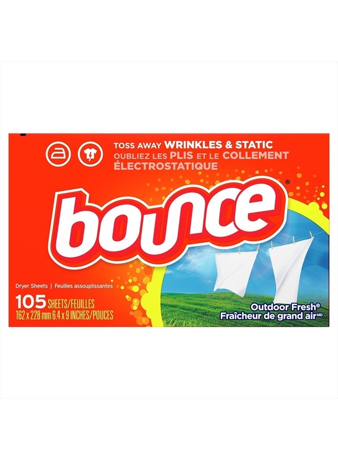 Bounce Dryer Sheets, 105 Sheets, Outdoor Fresh Scent Fabric Softener Sheets, Reduces Static, Softens and Fights Wrinkles  - Image 1