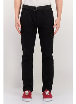 Threadbare Men Regular Fit Solid Cargo Pants, Black  - Image 1