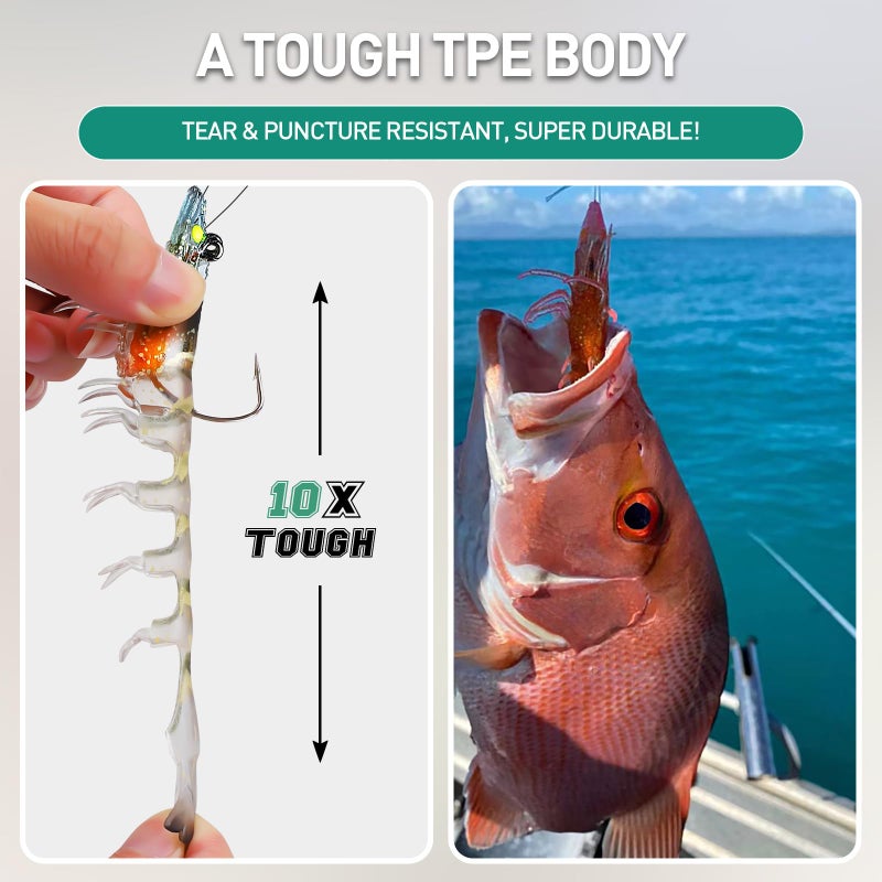 TRUSCEND Pre-Rigged Fishing Jigs, 1:50 Super Durable TPE Bass Fishing Lures, Well-Made Lifelike Soft Shrimp Swimbait, Weedless MarshSwamp Fishing Lure for Trout Crappie Walleye, Keep Separately! - Image 3