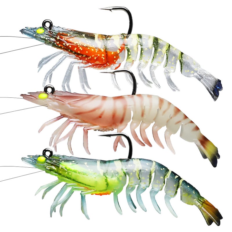 TRUSCEND Pre-Rigged Fishing Jigs, 1:50 Super Durable TPE Bass Fishing Lures, Well-Made Lifelike Soft Shrimp Swimbait, Weedless MarshSwamp Fishing Lure for Trout Crappie Walleye, Keep Separately! - Image 1