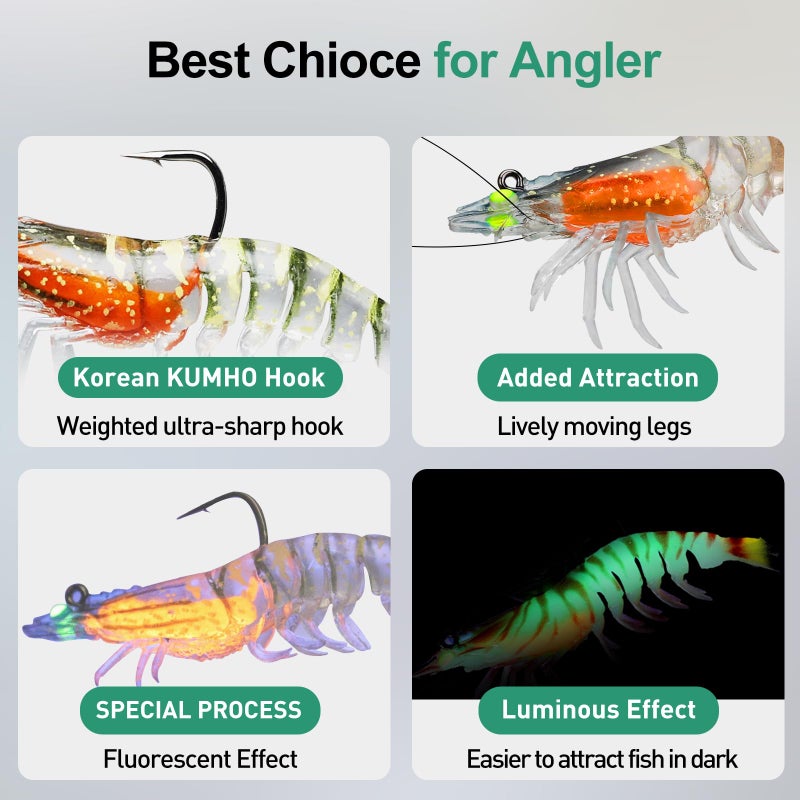 TRUSCEND Pre-Rigged Fishing Jigs, 1:50 Super Durable TPE Bass Fishing Lures, Well-Made Lifelike Soft Shrimp Swimbait, Weedless MarshSwamp Fishing Lure for Trout Crappie Walleye, Keep Separately! - Image 5