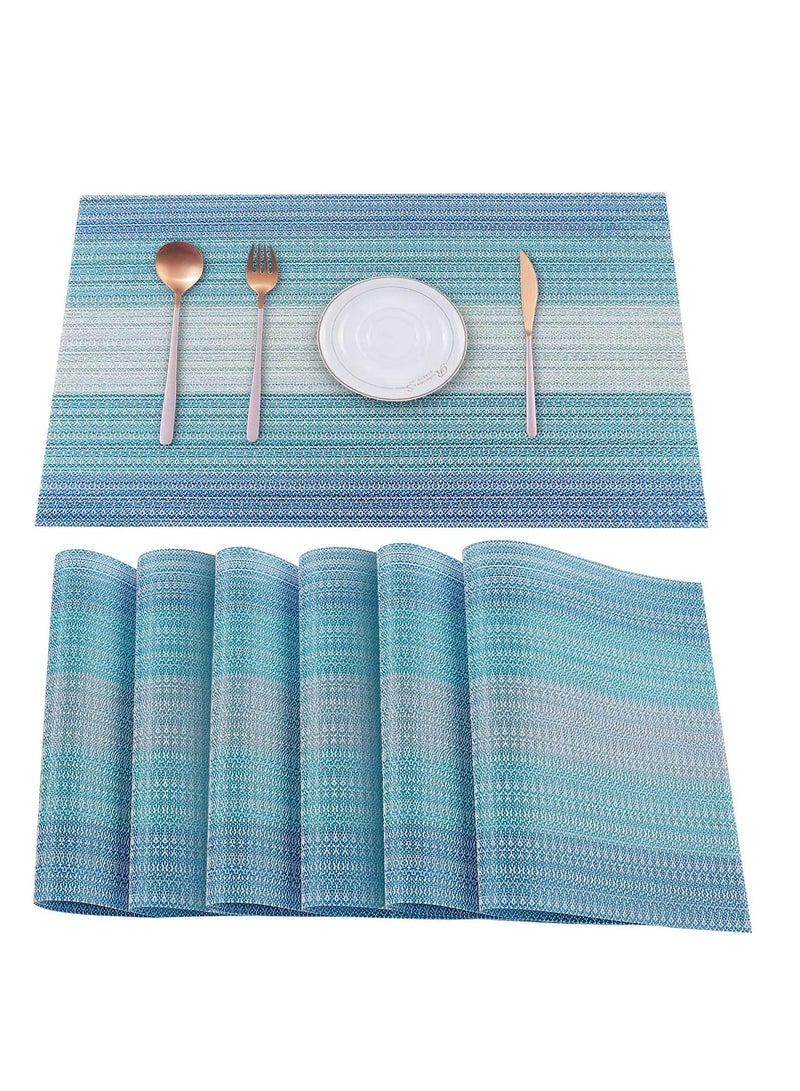 سيلكفكس Placemats أزرق مجموعة من 6، مقاومة للبقع مطبخ طاولة حصاري غسيل Placemats Crossweave المنسوجة الفينيل Placemat للمطبخ طاولة الطعام - Image 1