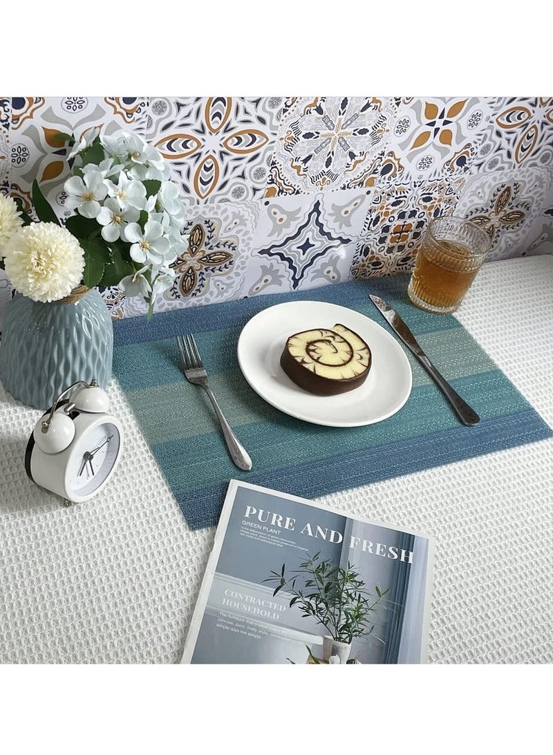 سيلكفكس Placemats أزرق مجموعة من 6، مقاومة للبقع مطبخ طاولة حصاري غسيل Placemats Crossweave المنسوجة الفينيل Placemat للمطبخ طاولة الطعام - Image 2