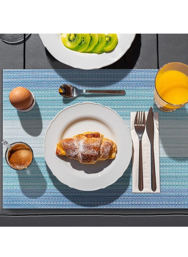 سيلكفكس Placemats أزرق مجموعة من 6، مقاومة للبقع مطبخ طاولة حصاري غسيل Placemats Crossweave المنسوجة الفينيل Placemat للمطبخ طاولة الطعام - Image 3