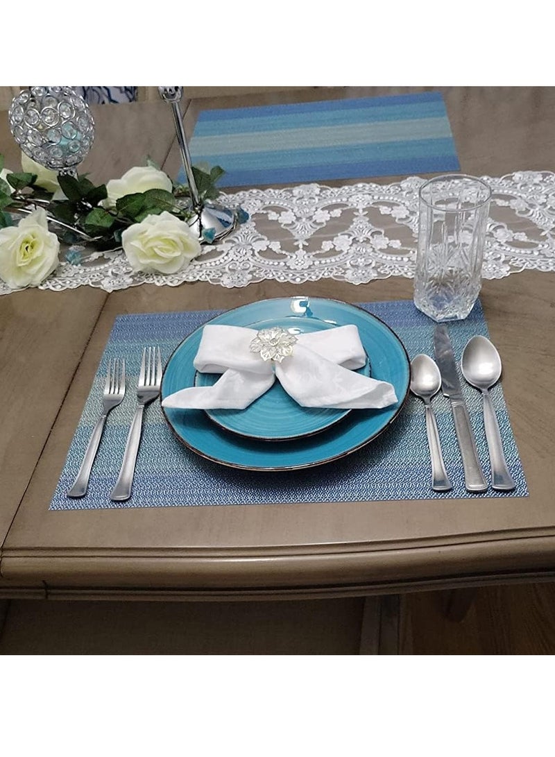 سيلكفكس Placemats أزرق مجموعة من 6، مقاومة للبقع مطبخ طاولة حصاري غسيل Placemats Crossweave المنسوجة الفينيل Placemat للمطبخ طاولة الطعام - Image 4