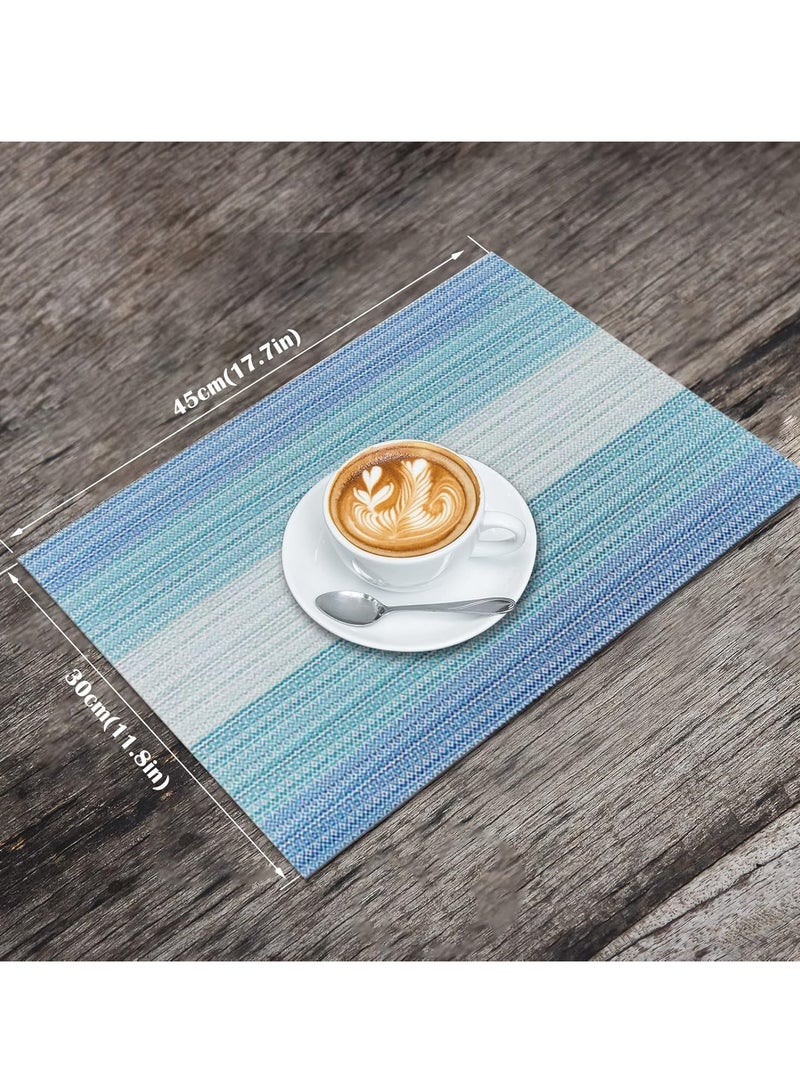 سيلكفكس Placemats أزرق مجموعة من 6، مقاومة للبقع مطبخ طاولة حصاري غسيل Placemats Crossweave المنسوجة الفينيل Placemat للمطبخ طاولة الطعام - Image 5