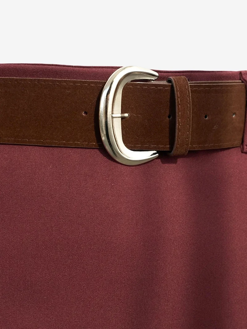Qustyle QU STYLE High Waist Belted Mini Skirt