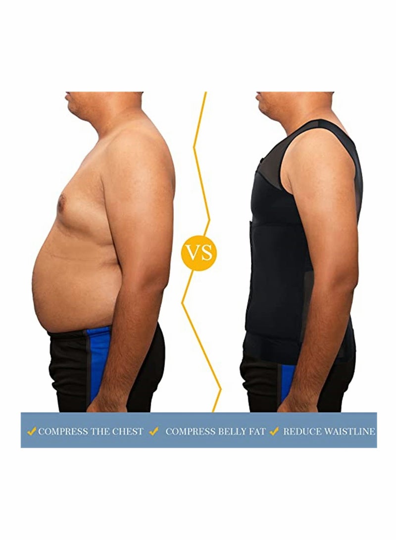 KASTWAVE Mens Slimming Body Shaper Vest, Chest Abdomen Compression Tank Top, Shapewear Chest Abdomen Control Body Shaper Undershirt Workout Vest Tank Top, Belly Hiding Undershirts (Black, L) - Image 3